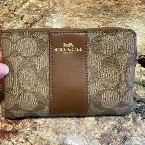 Coach Tan and Brown Signature Wristlet